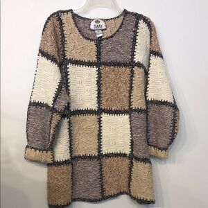 Tiara Patchwork Knit Sweater in Brown and Cream